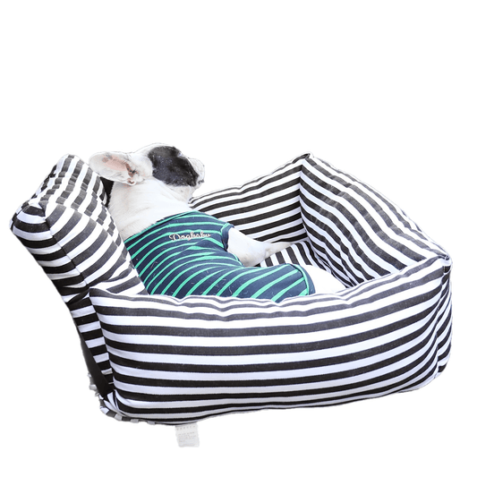 Siège auto lavable en toile rayée pour chien ou chat