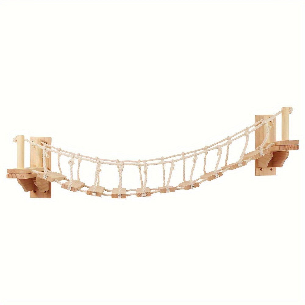Pont Suspendu Mural pour Chat en Bois avec Cordes