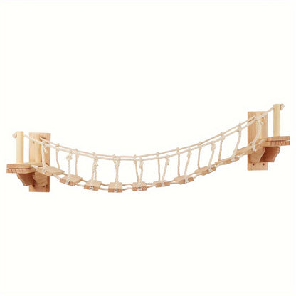 Pont Suspendu Mural pour Chat en Bois avec Cordes