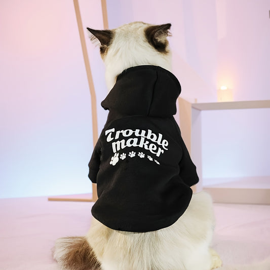 Sweat Noir "Trouble Maker" pour Chiens et Chats – Pull à Capuche