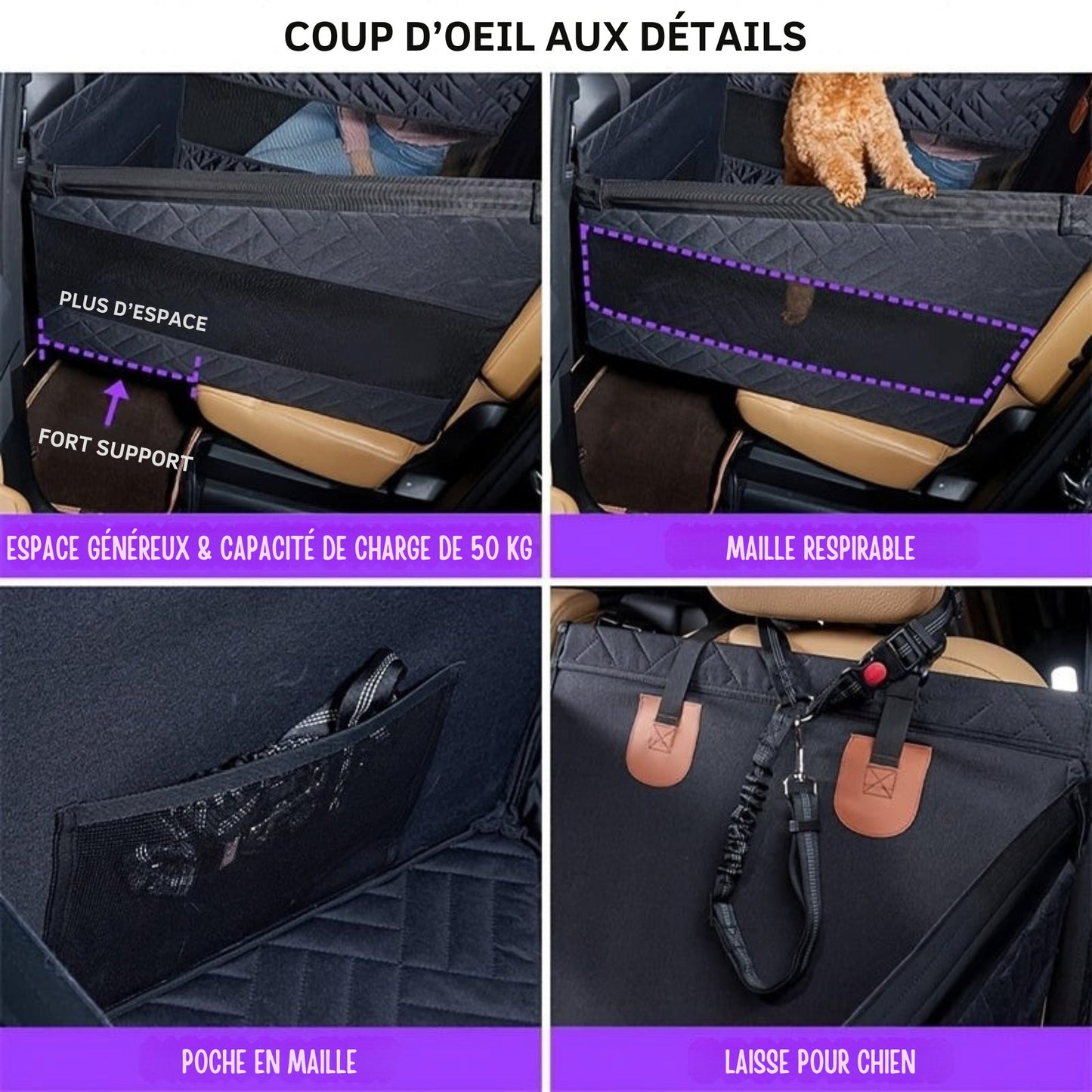 Lit de banquette arrière avec base rigide pour Chien