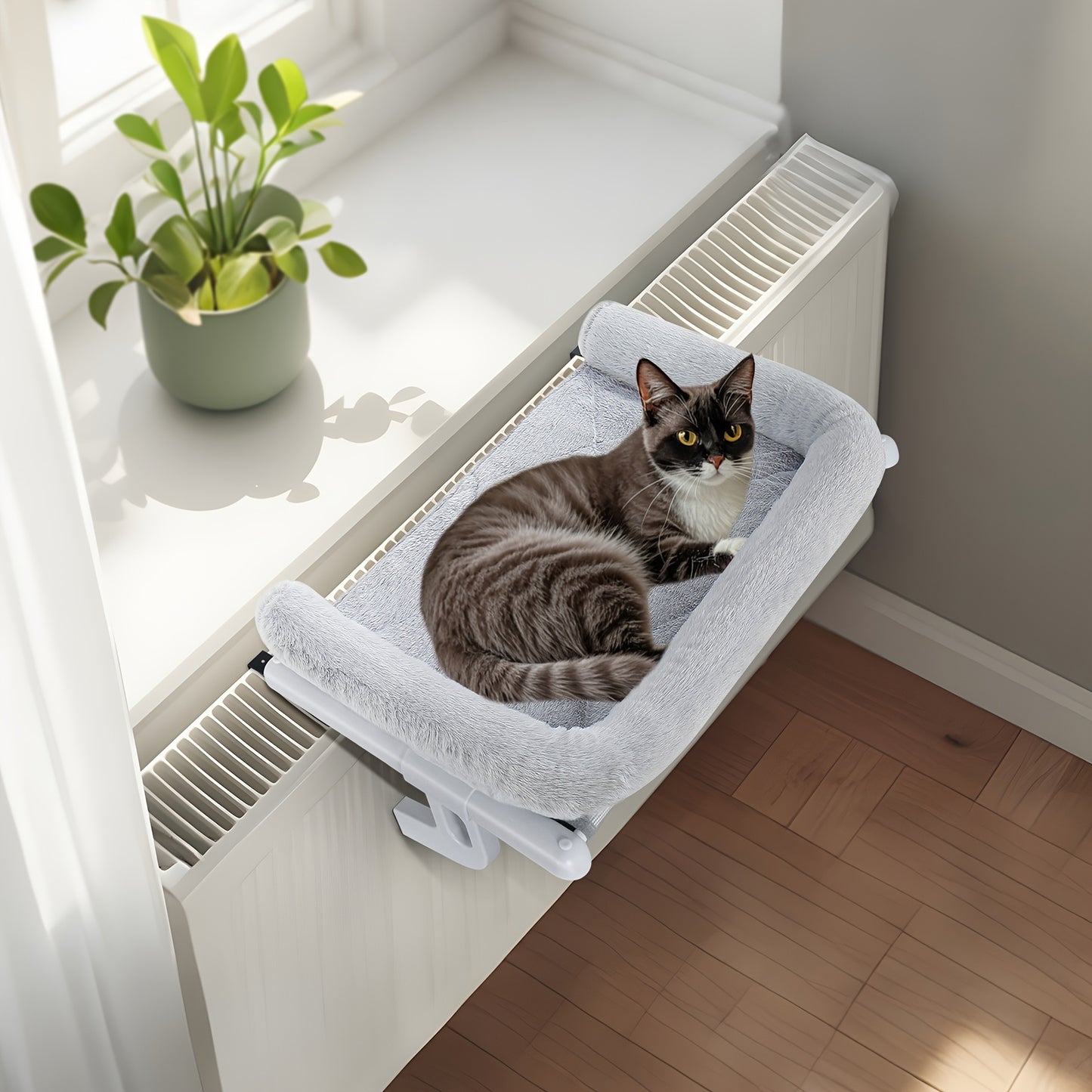 Hamac de Fenêtre ou Radiateur avec Coussin Large pour Chats