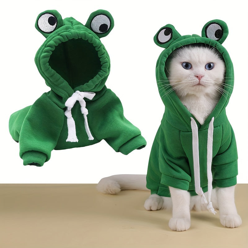 Sweat à Capuche Grenouille pour Chats et Chiens – Pull Vert Mignon en Maille Douce