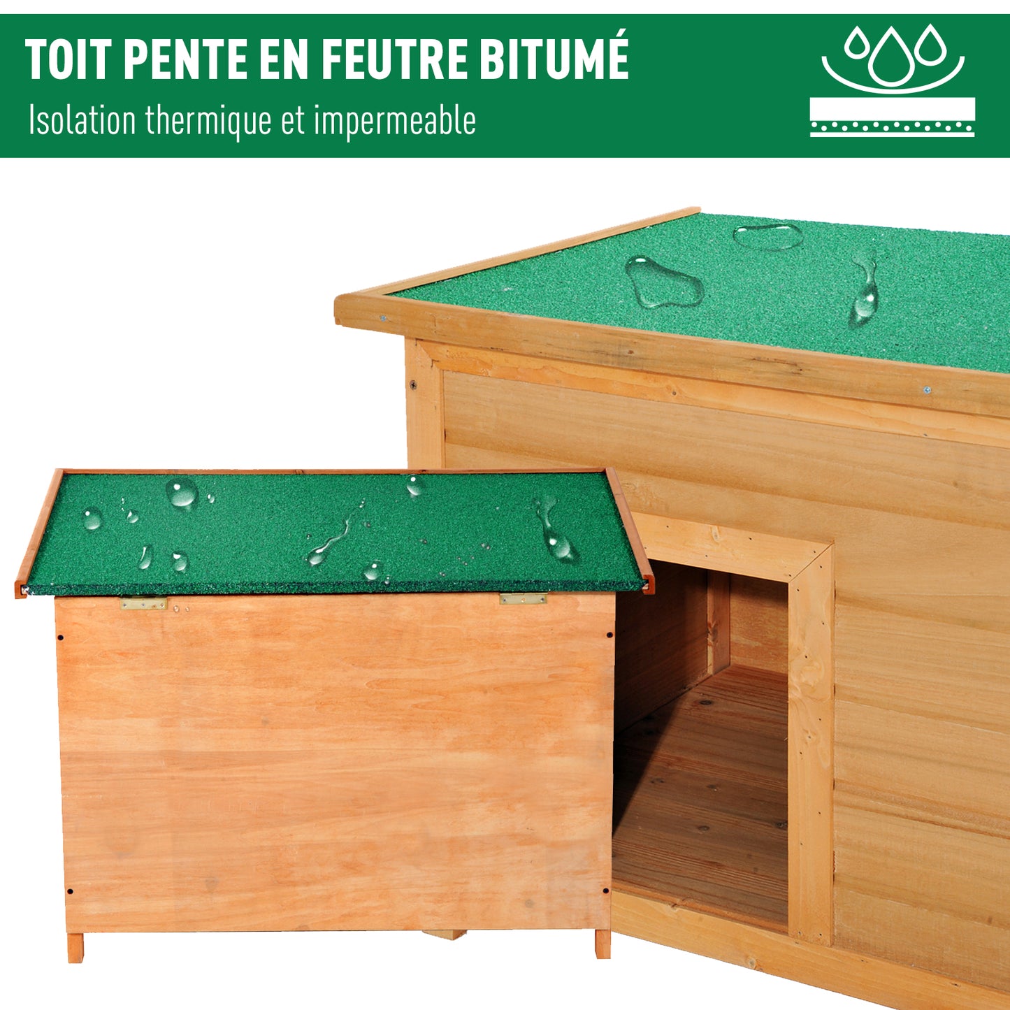 Niche en Bois Élevée PawHut avec Toit Bitumé Incliné
