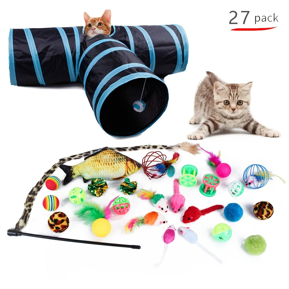 Pack Tunnel de Jeu Pliable Arc-en-Ciel pour Chat avec Jouets