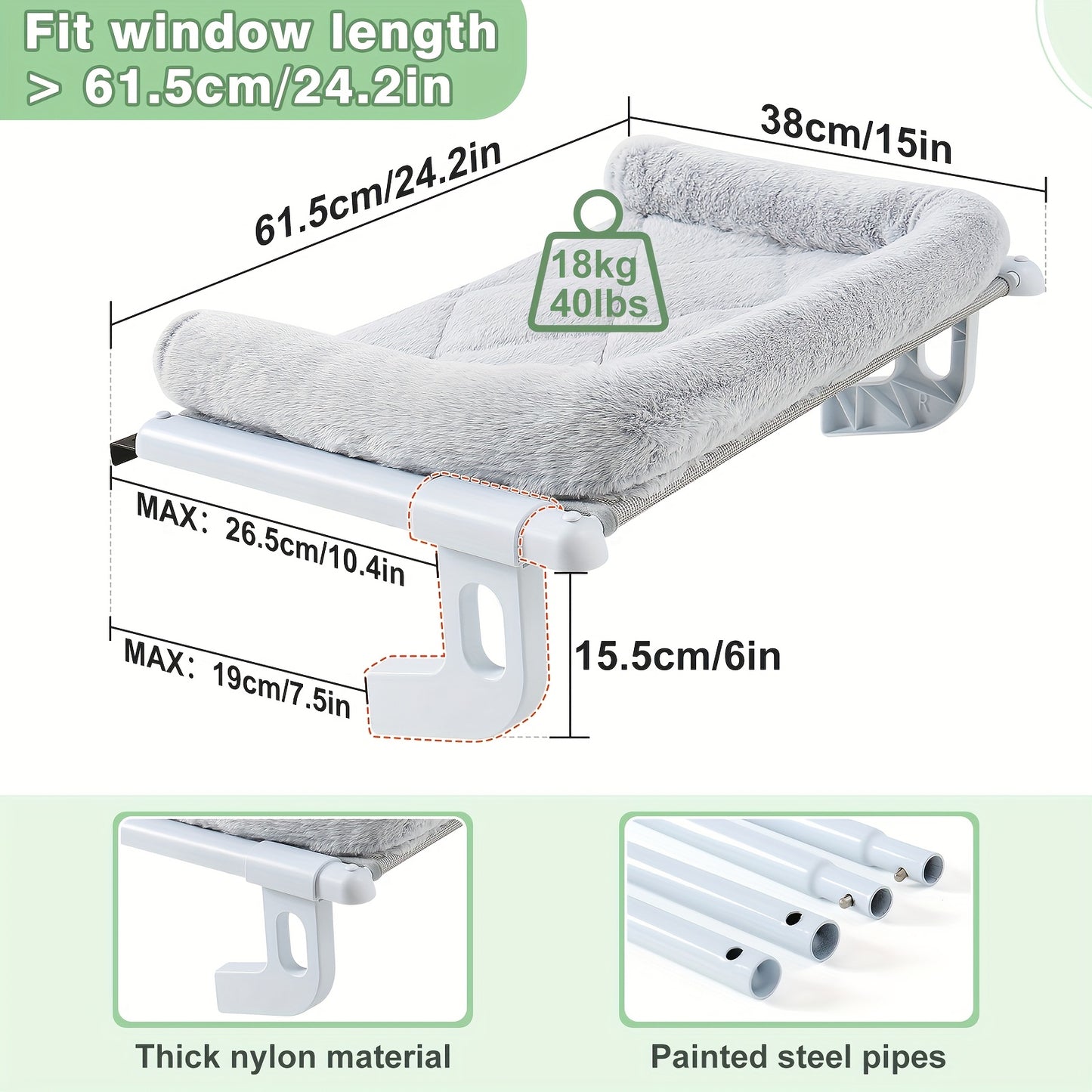 Hamac de Fenêtre ou Radiateur avec Coussin Large pour Chats