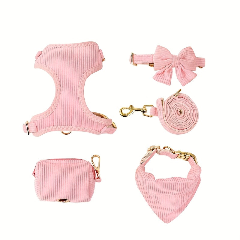 Ensemble Harnais et Accessoires en Velours Côtelé pour Chiens et Chats – 5 Pièces