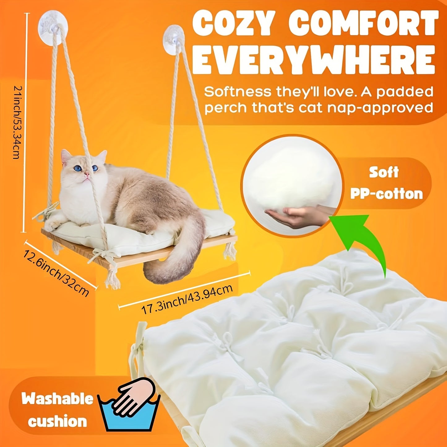 Hamac de Fenêtre en Bois avec Coussin Douillet pour Chats