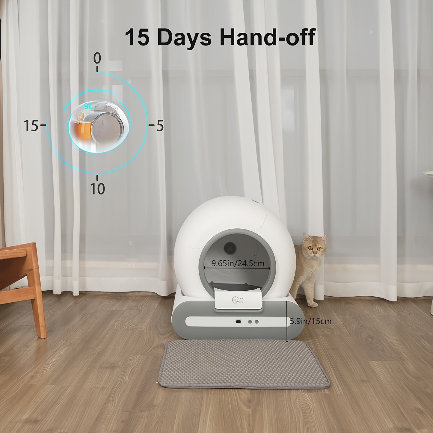 Litière Automatique Connectée pour Chats – 65L avec Tapis et Sacs