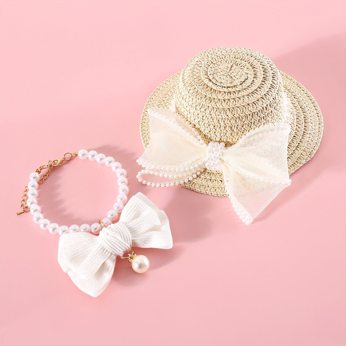 Set Collier et Chapeau Élégance Perle pour Chiens et Chats