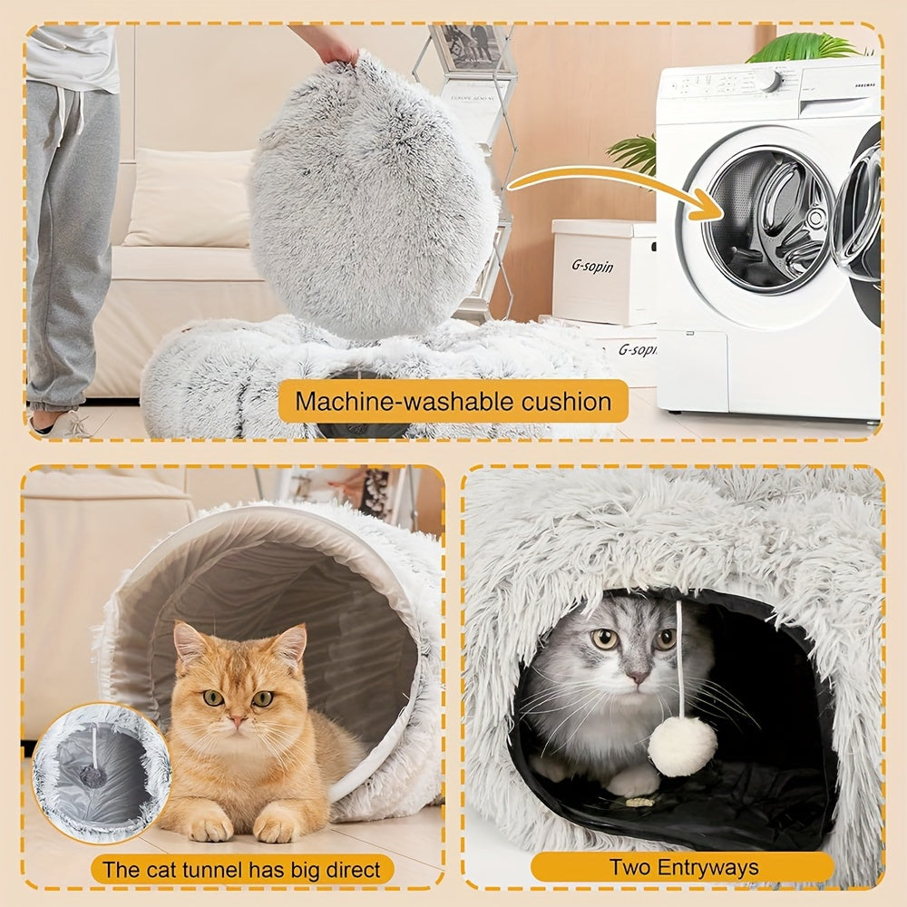 Tunnel et Panier Douillet pour Chats en Peluche