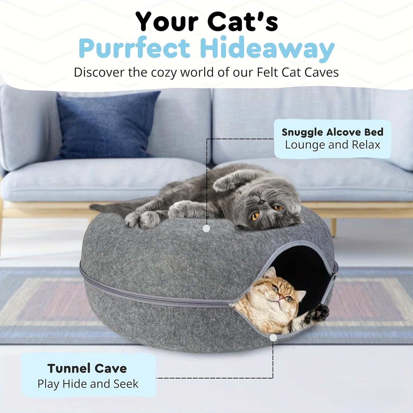 Panier Tunnel en Feutre pour Chats – Double Niveau