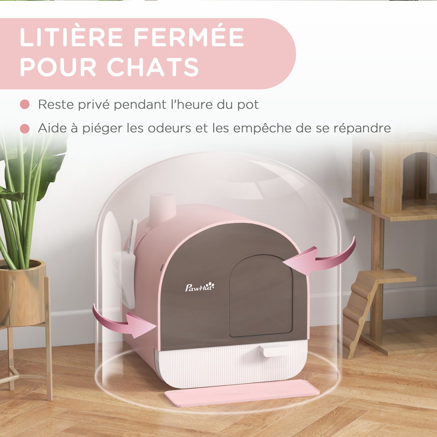 Litière pour chat PawHut avec porte battante, pelle et filtre