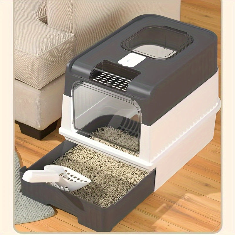 Grande Maison de Toilette pour Chat – Bac à Litière avec Tiroir et Pelle