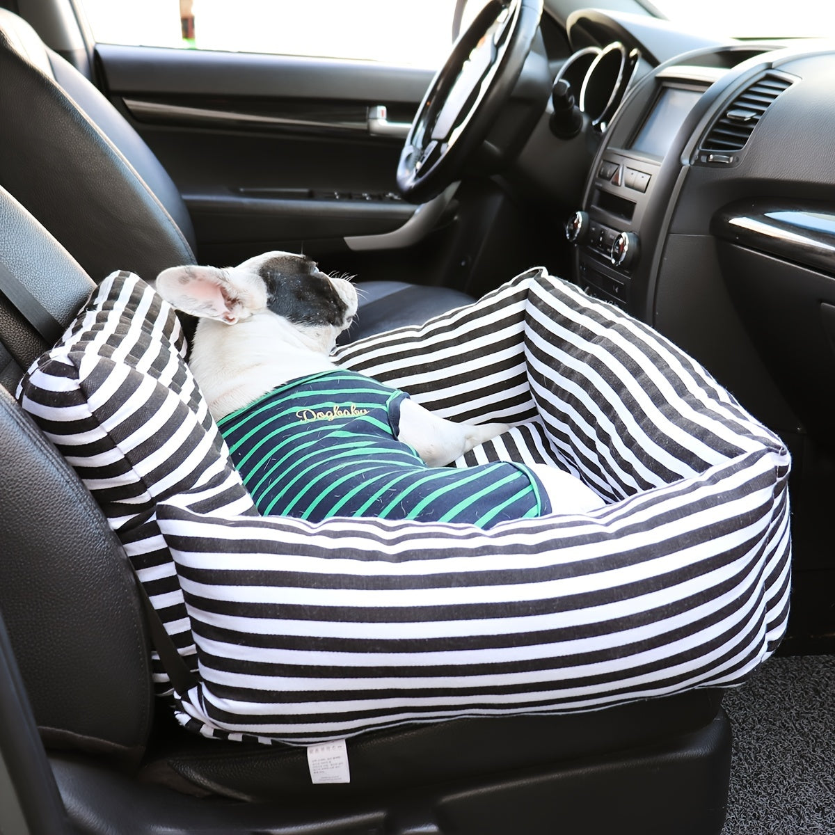 Siège auto lavable en toile rayée pour chien ou chat