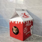 Maison en Carton "Brique de Lait Fraise" avec Griffoir pour Chat