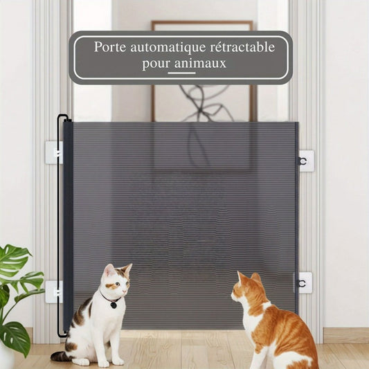 Barrière Rétractable PVC Noire pour Chats et Chiens – Fermeture Automatique