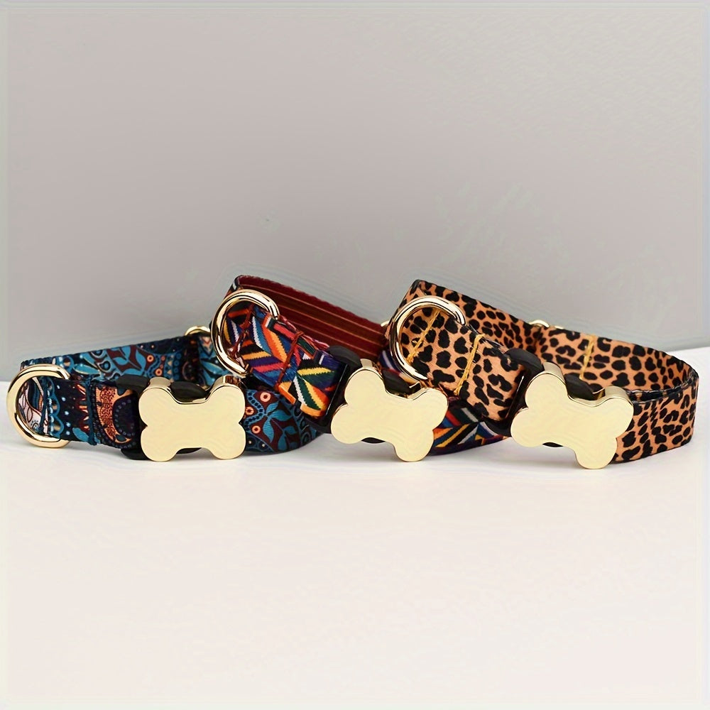 Collier pour Chien à Motif avec Boucle Os Dorée