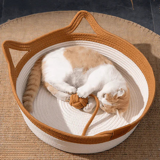 Panier Tressé Confort pour Chat – Design Oreilles & Queue