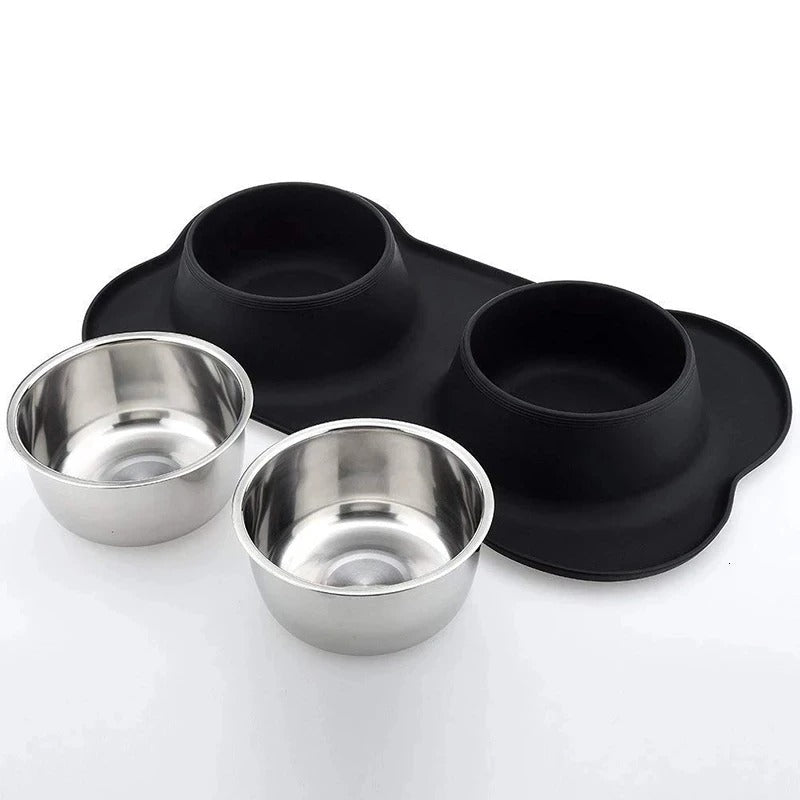 Duo de Gamelles Inox avec Tapis Antidérapant – Repas Sans Salissures